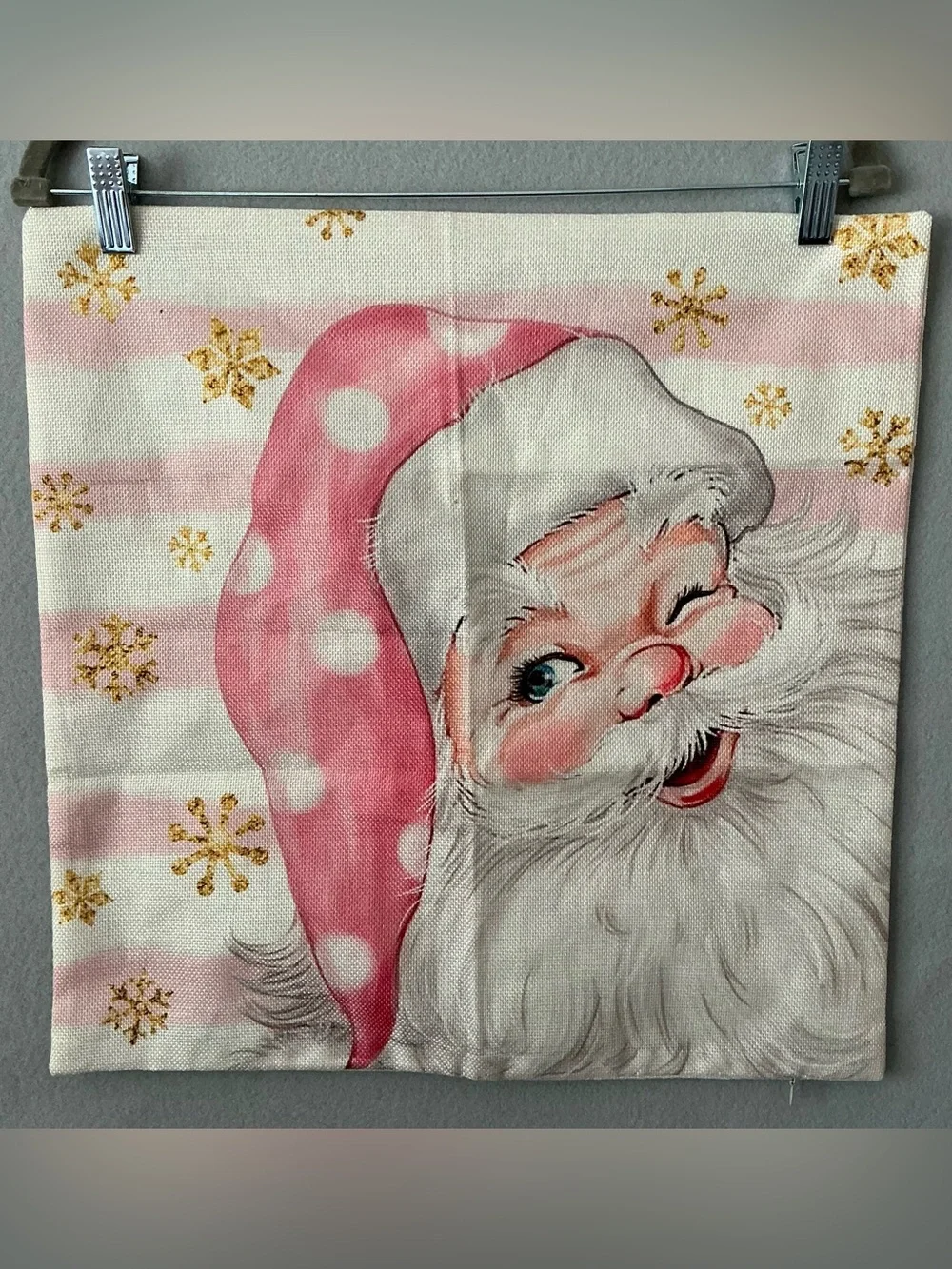 Vintage Style Pink Santa Claus Throw Pillow Cover Retro Pastel Christmas Decor